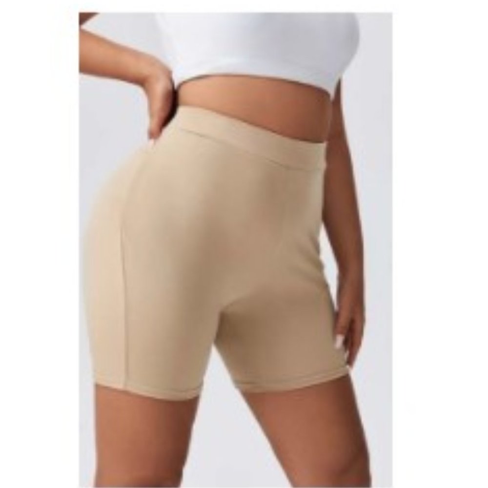 SHEIN Essnce 0X High Rise Shapewear Cycling Biker Shorts in Khaki Plus